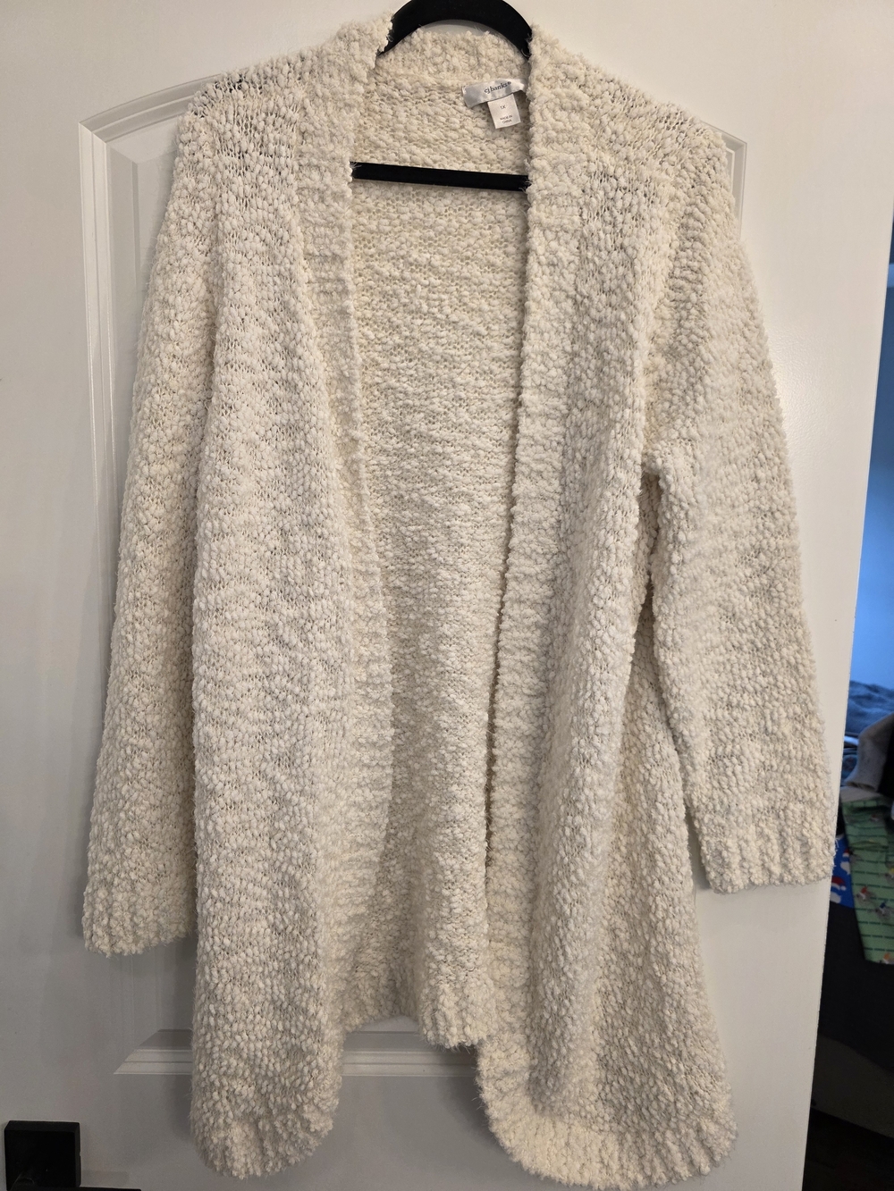 CJ Banks Cream Bouclé Long Open-Front Cardigan